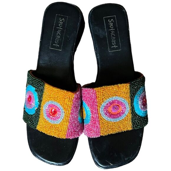 RARE Sequin Italian chunky colorful sandals Size 8.5 iUS / 39 EU GUC - Picture 12 of 16